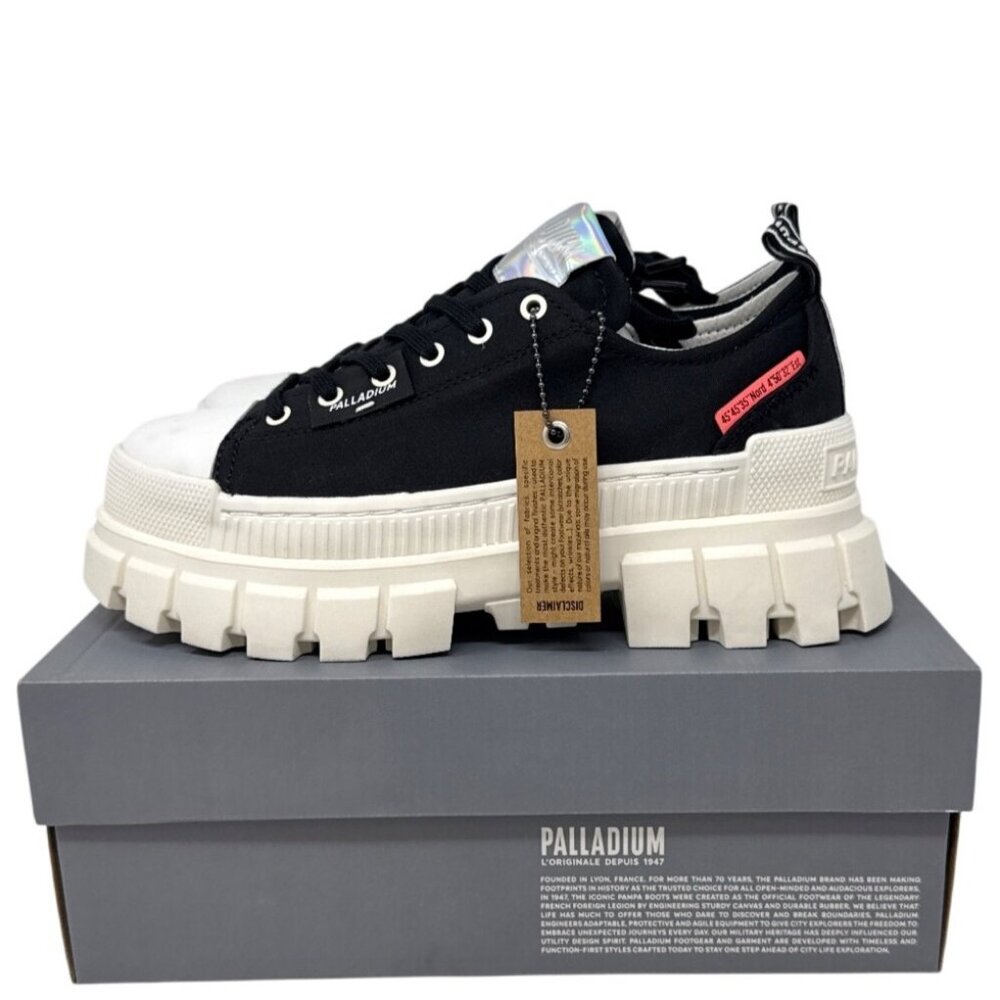 Palladium Revolt Lo Tx Women's Black/White/Marshmallow Chunky Sneakers Size 7.5